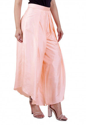 Solid Color Art Silk Pleated Palazzo in Light Peach