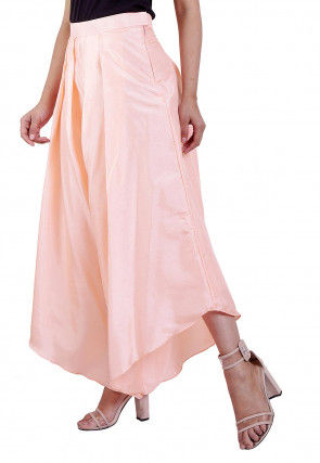 Solid Color Art Silk Pleated Palazzo in Light Peach