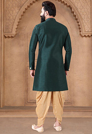 Solid Color Art Silk Sherwani in Green