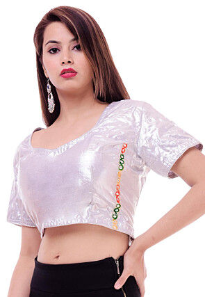 Solid Color Art Silk Shimmer Blouse in Silver