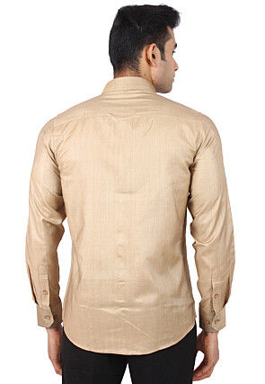 Solid Color Art Silk Shirt in Beige
