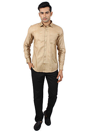 Solid Color Art Silk Shirt in Beige