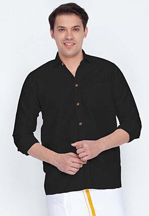 Solid Color Art Silk Shirt in Black
