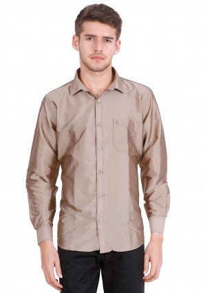 Solid Color Art Silk Shirt in Light Brown