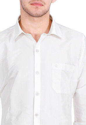 Solid Color Art Silk Shirt in Off White