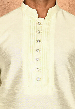 Solid Color Art Silk Short Kurta in Off White