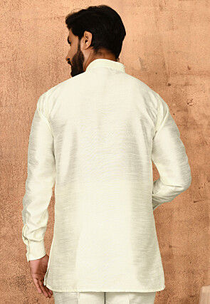 Solid Color Art Silk Short Kurta in Off White