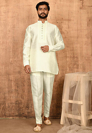 Solid Color Art Silk Short Kurta in Off White