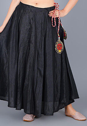 Solid Color Art Silk Skirt in Black