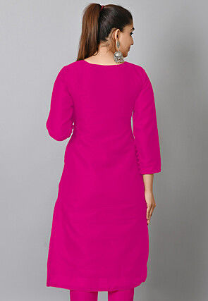 Solid Color Art Silk Straight Kurta in Pink