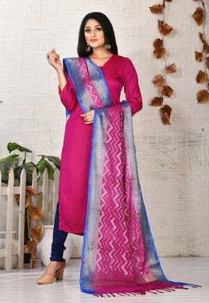Solid Color Art Silk Straight Suit in Fuchsia