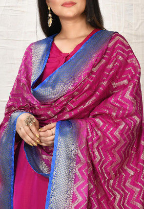 Solid Color Art Silk Straight Suit in Fuchsia