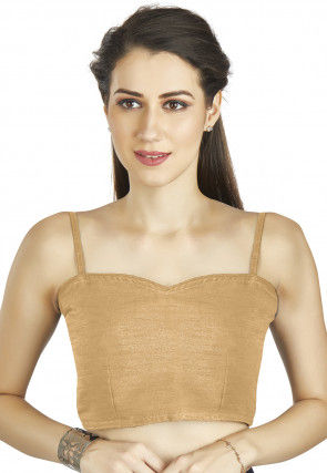 Solid Color Art Silk Strappy Blouse in Beige