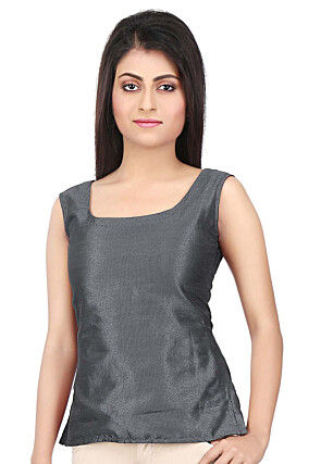 Solid Color Art Silk Top in Grey