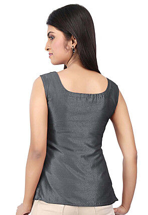 Solid Color Art Silk Top in Grey
