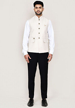 Solid Color Art Silk Shirt Set in Off White and Cream