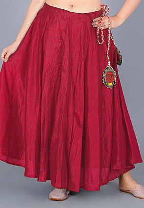 Solid Color Art Silk Umbrella Skirt in Maroon