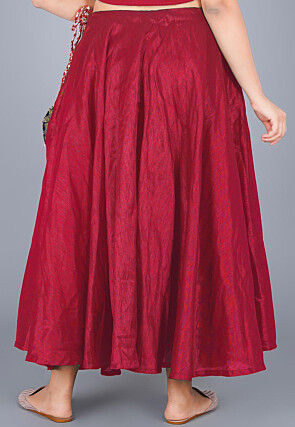 Solid Color Art Silk Umbrella Skirt in Maroon