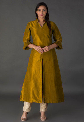 Solid Color Bhagalpuri Silk Kurta in Old Gold