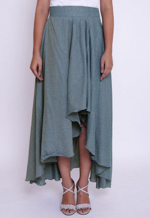 Solid Color Cotton Silk Asymmetric Skirt in Light Blue