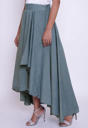 Solid Color Cotton Silk Asymmetric Skirt in Light Blue