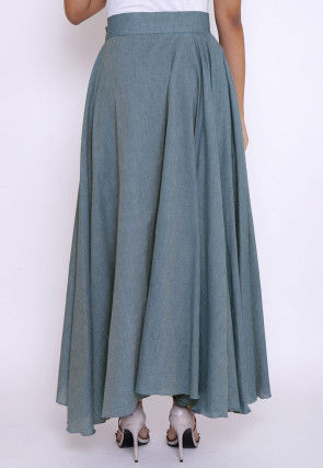 Solid Color Cotton Silk Asymmetric Skirt in Light Blue