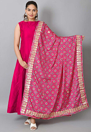 Solid Color Chanderi Cotton Abaya Style Suit in Fuchsia