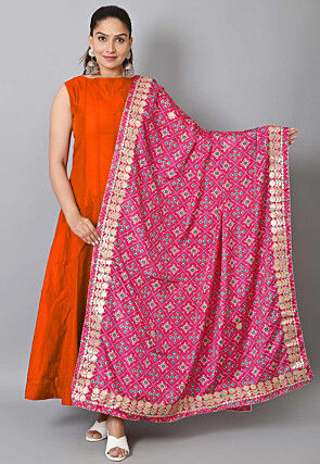 Solid Color Chanderi Cotton Abaya Style Suit in Orange