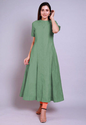 Solid Color Chanderi Cotton Anarkali Kurta in Pastel Green