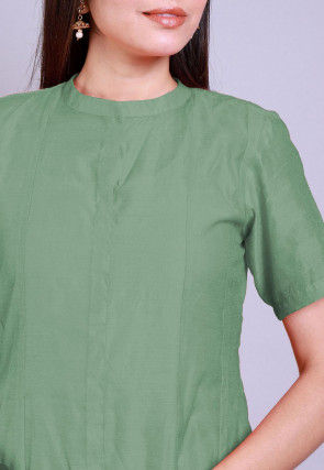 Solid Color Chanderi Cotton Anarkali Kurta in Pastel Green