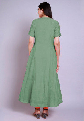 Solid Color Chanderi Cotton Anarkali Kurta in Pastel Green
