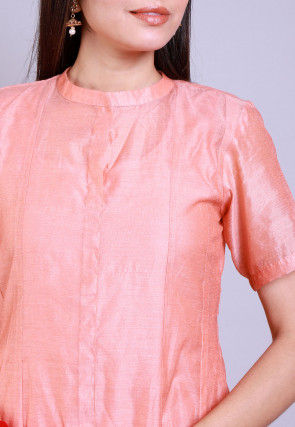 Solid Color Chanderi Cotton Anarkali Kurta in Peach