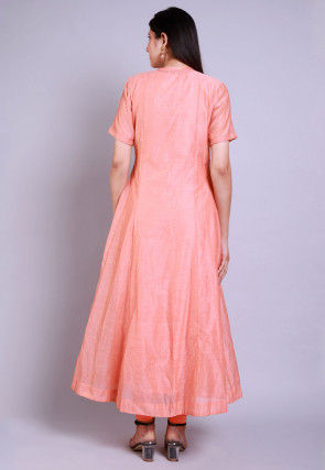 Solid Color Chanderi Cotton Anarkali Kurta in Peach