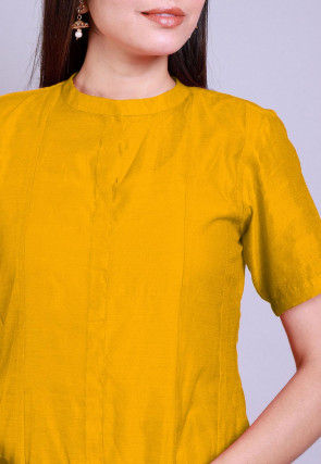 Solid Color Chanderi Cotton Anarkali Kurta Set in Mustard