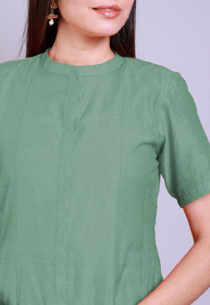 Solid Color Chanderi Cotton Anarkali Kurta Set in Pastel Green