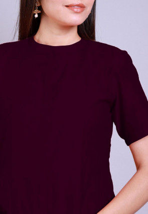 Solid Color Chanderi Cotton Anarkali Kurta Set in Wine
