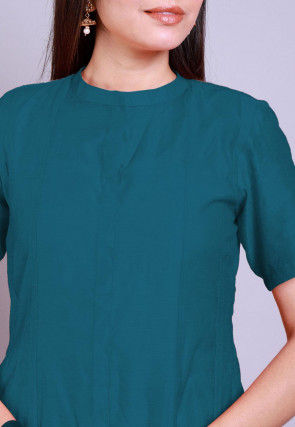 Solid Color Chanderi Cotton Anarkali Suit in Teal Blue