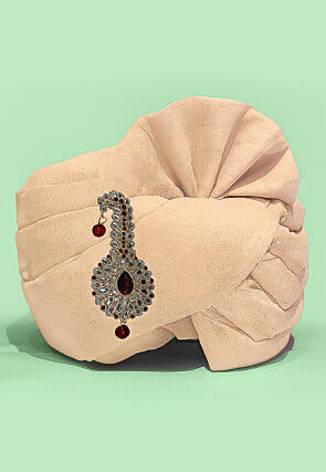 Solid Color Chanderi Cotton Kids Turban in Beige