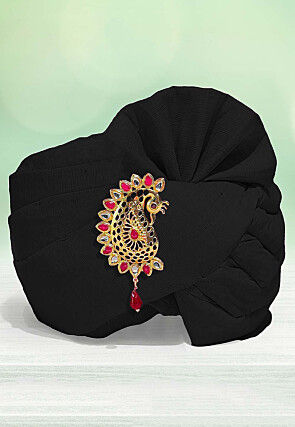 Solid Color Chanderi Cotton Kids Turban in Black