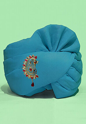 Solid Color Chanderi Cotton Kids Turban in Teal Blue
