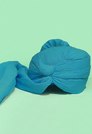 Solid Color Chanderi Cotton Kids Turban in Teal Blue
