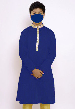 Solid Color Chanderi Cotton Kurta in Royal Blue