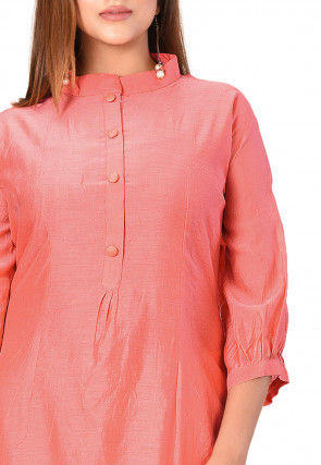 Solid Color Chanderi Cotton Straight Kurta in Peach