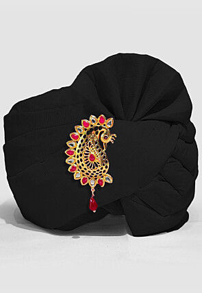 Solid Color Chanderi Cotton Turban in Black