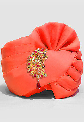 Solid Color Chanderi Cotton Turban in Orange