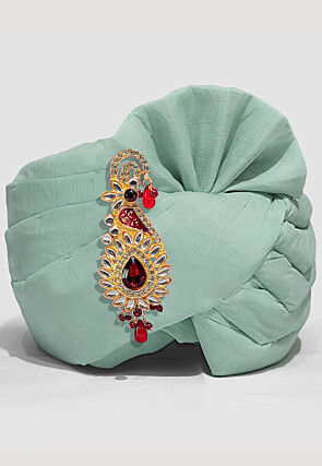 Solid Color Chanderi Cotton Turban in Pastel Green