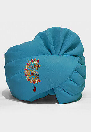 Solid Color Chanderi Cotton Turban in Teal Blue