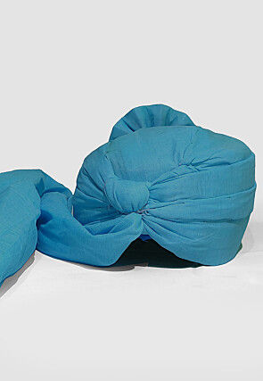 Solid Color Chanderi Cotton Turban in Teal Blue