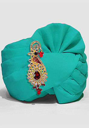 Solid Color Chanderi Cotton Turban in Teal Green