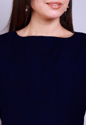 Solid Color Chanderi Silk Abaya Style Suit in Navy Blue